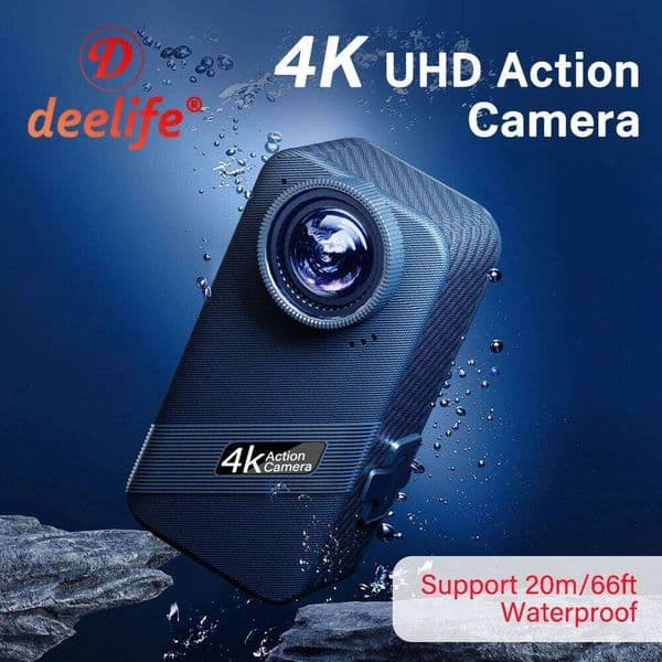 Deelife 4K 60Fps Sports Camera Wifi 20M/66Ft Waterproof Bicycle Motorcycle Helmet Anti-Shake Stabilized Action Cam