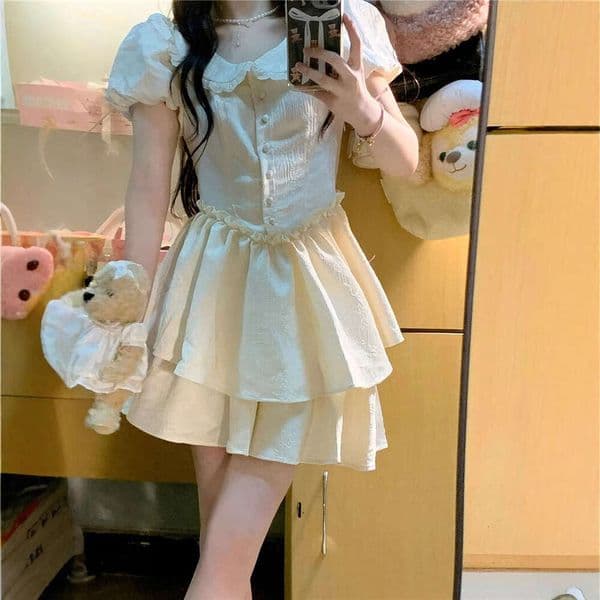 French Style First Love Doll Collar For Women, Summer New Small Size Princess Dress, Waist-Cinching Fairy Puff Dress B5