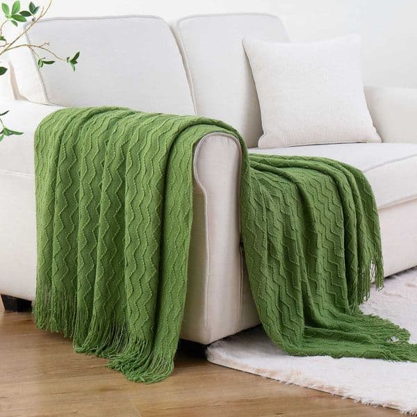 Battilo Green Knit Throw Blanket For Sofa Bed Lightweight Sofa Blankets With Tassels Decorative Knitted Plaid Blanket Room Decor X250714