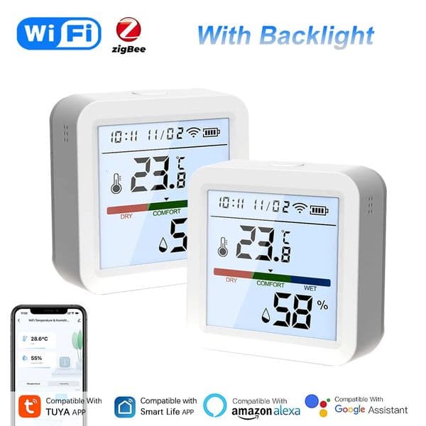 Tuya Smart Temperature And Humidity Sensor WiFi/Zigbee With Backlight Indoor Hygrometer Voice Control Via Alexa Google Home 250709