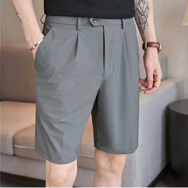 Summer Mens Shorts Straight Fit Stretch Knee-Length Short Suit Pants Solid Ice Silk Lightweight Breathable Casual Shorts Man XJ250714