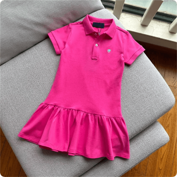 2026 New Fashion Girl's Dresses Polo Skirt Short Sleeved Jumpsuit Princess Pleat Dress Kid Designer Luxury Baby Girl Solid Color Clothing