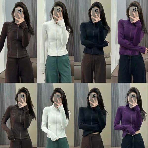 workout set 2026 Gym Clothe Set New Stand Up Collar Slim Fit Quick Drying Long Sleeved Short Yoga Jacket Women's High Stretch Sports Top Sport Bra