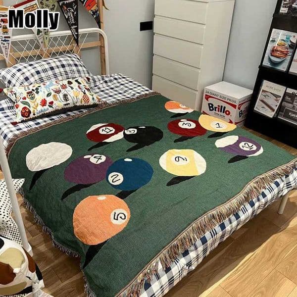 Billiards Theme Throw Home Decor Blanket Vintage Wall Tapestry Woven Jacquard Blankets for Sofa Bed Outdoor Camping Mat X250714