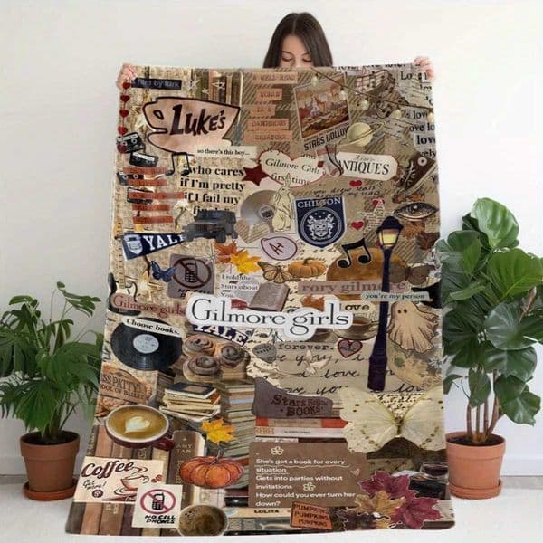 Gilmore Girls Themed Flannel Throw Blanket Glam Style Mixed Color Digital Print All-Season Cozy Soft Polyester X250714