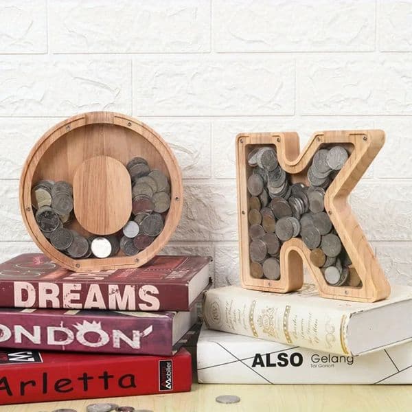 26 Letters English Piggy bank Wooden Coin Money Saving Box Coins Storage Box Home Decor Desktop Ornament Crafts Creative Gifts 250709