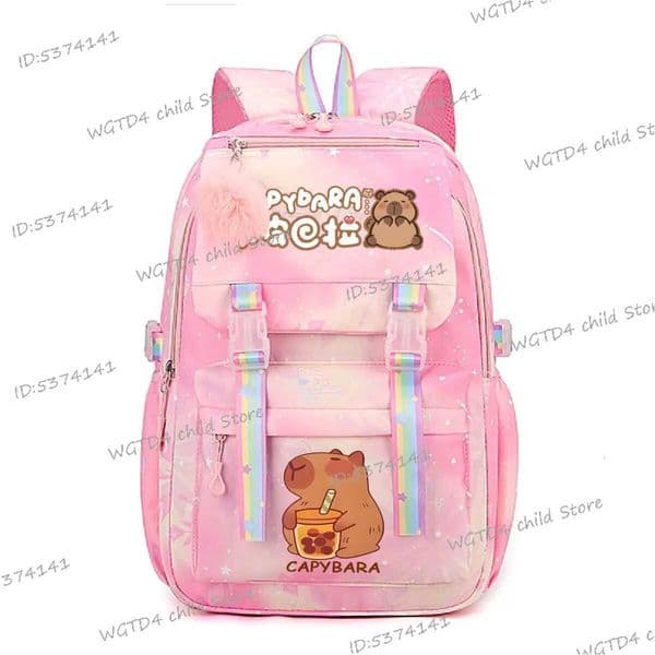 Cartoon Girls School Bags Cute Capybara Boba Tea Print Students Backpacks 2025 New Fashion Knapsack Bag School Backpacks 2025 X250715