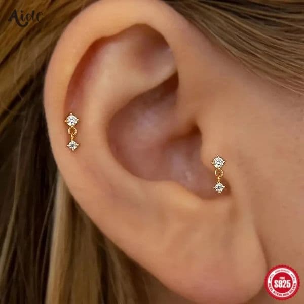 Aide 1pc 925 Sterling Silver Mini Zircon Thick Flat Screw Back Drop Earrings For Women K Gold Piercing Stud Earrings Jewelry 250715