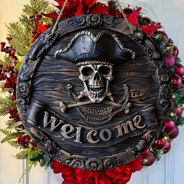 Spooky and Stylish Pirate Skull Welcome Sign for Unforgettable Decor. Ideal for Halloween Party a Option 250712