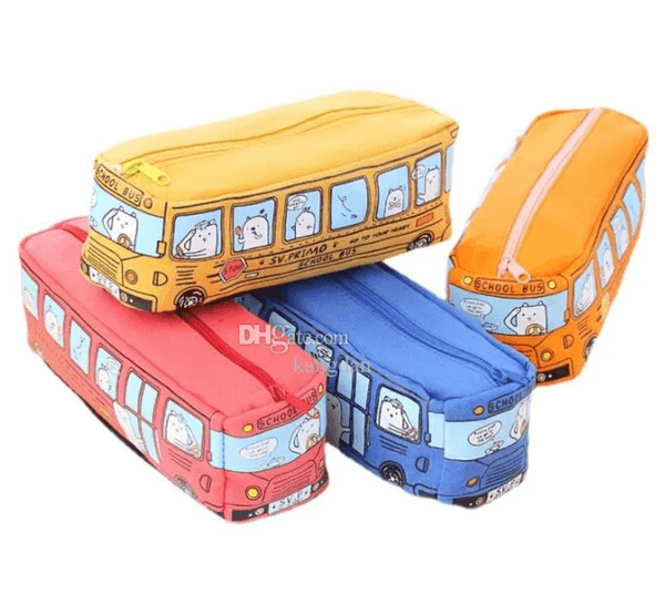 wholesale Children Bag Cartoon school Bus Car Stationery Bags Cute Animals Canvas Pencil holder case For Boys Girls School Supplies Toys Gifts