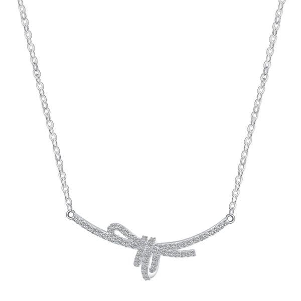Chain woman necklace For Man Silver Toned Rhinestone Encrusted Bow Shaped Pendant Necklace Elegant Daily And Special Occasions Gift For Her High - Quality Fashi