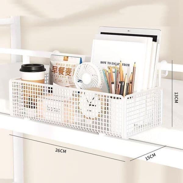 Essential Hanging Basket Bedside Storage Rack for Dormitories Student Bed-Mounted Snack Organizer with Dinnerware Use