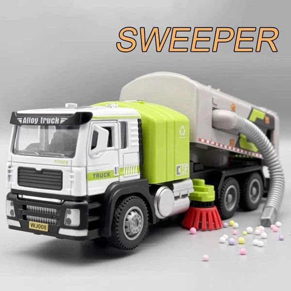 1 50 Sweeper Alloy Cars Toys Diecast Model Doors Opened Garbage Sanitation Truck Light Music Miniature Vehicle Child Adult Gifts W250715