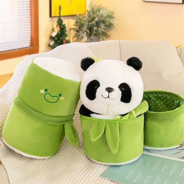 25CM Kaii Bamboo Tube Panda Set Plush Pillow Doll Toy Cute Plushies Stuffed Animal Soft Hugging Kid Birthday Christmas Gift XJ250715