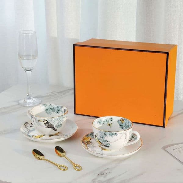 European Style Light Luxury Jungle Bone China Coffee And Saucer Afternoon Tea Cup Set Exquisite Birthday Wedding Favor Gift 1235