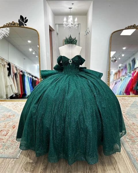 Dark Green Quinceanera Dresses Princess Applique Sweet 15 Years Girl Birthday Party Dresses Off The Shoulder Custom Made Color/Size