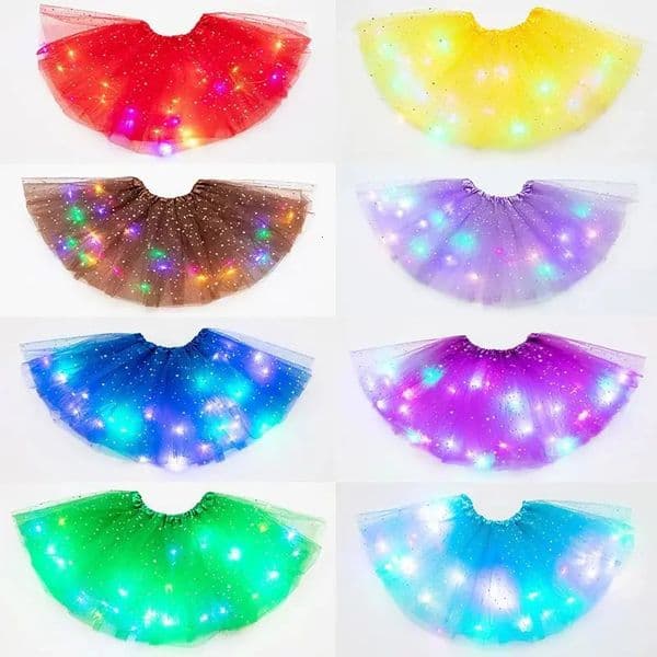 LED Glowing Light Women Tulle Star Skirt Short Tutu Mini Adult Fancy Ballet Dancewear Party Costume Ball Gown 250714