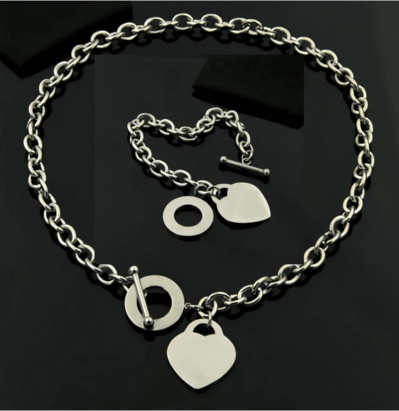 Hot sell Birthday Christmas Brand luxury designer Necklace plus Bracelet Set Wedding Statement Jewelry Heart Pendant Necklaces Bangle Sets 2 in 1 With box