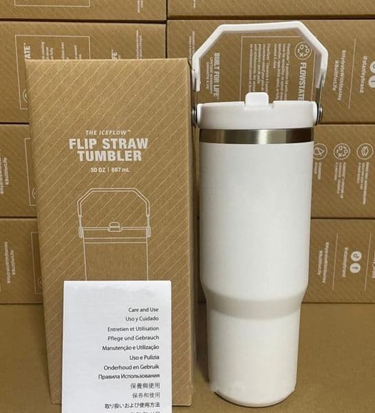 US STOCK H20 Tumbler with Handle and Straw 30oz Flowstate 3Position Lid Cup Holder Compatible for Travel Insulated Stainless Steel Cup BPAFree Cherry Blo
