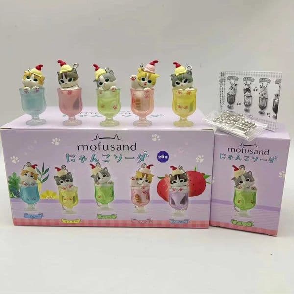 Mofusand Soda Water Cat Blind Box Pudding Cold Drink Twisted Egg Keychain Anime Figure Ornament Cute Doll Model Decor Toy Gift X250715