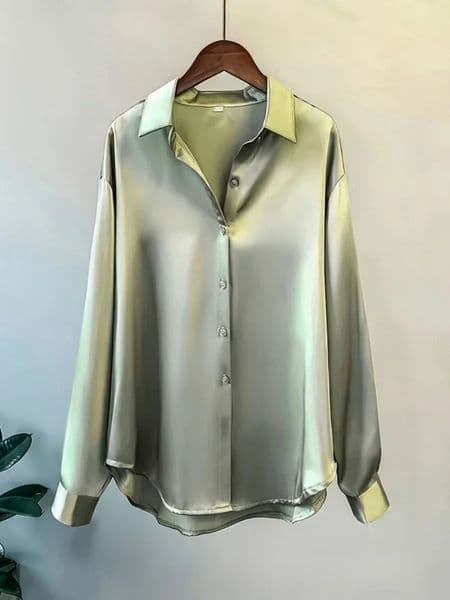 Plus Size Shirts 2025 Loose Casual Women Silk Fashion Long Sleeve ButtonDown Blouse Senior Female Elegant Solid Top Office Wear 250704