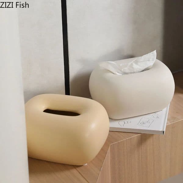 Creative Round Corner Tissue Box Coffee Table Desk Decoration Minimalism Ceramic Bedside Paper Towel Case 250716