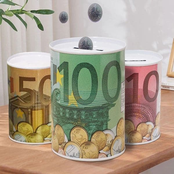 Tinplate Cylinder Piggy Bank Euro Dollar Picture Box Household Saving Money Box Home Decoration Money Boxes 250709BJ