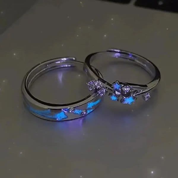 Fashion Blue Luminous Star Couple Ring Glow In Dark Fluorescent Zircon Women Men Adjustable Finger Rings Jewelry Gifts 250704