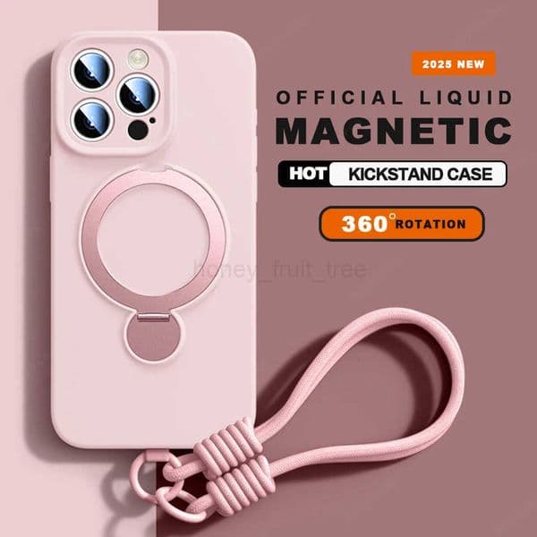 Magnetic Liquid Silicone Lanyard Phone Case For iPhone 16 Plus 13 15 14 16 Pro Max Charge Strap Protector Soft Cover T250716