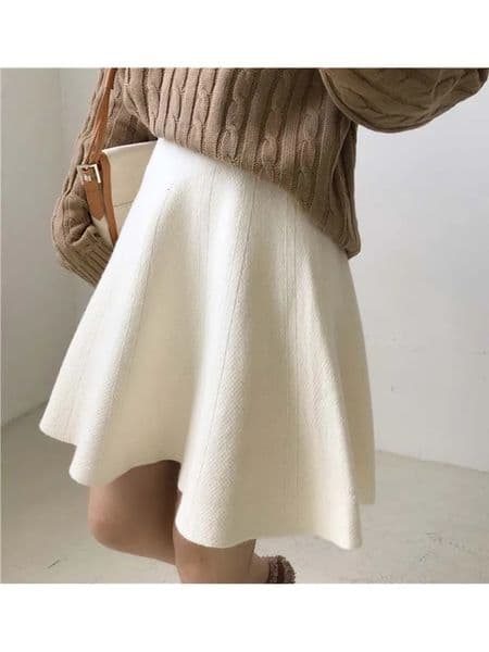 Knitted Mini Skirts Women High Waist Pleated Skirt Autumn Winter Streetwear Solid All Match A Line Skirts 250715