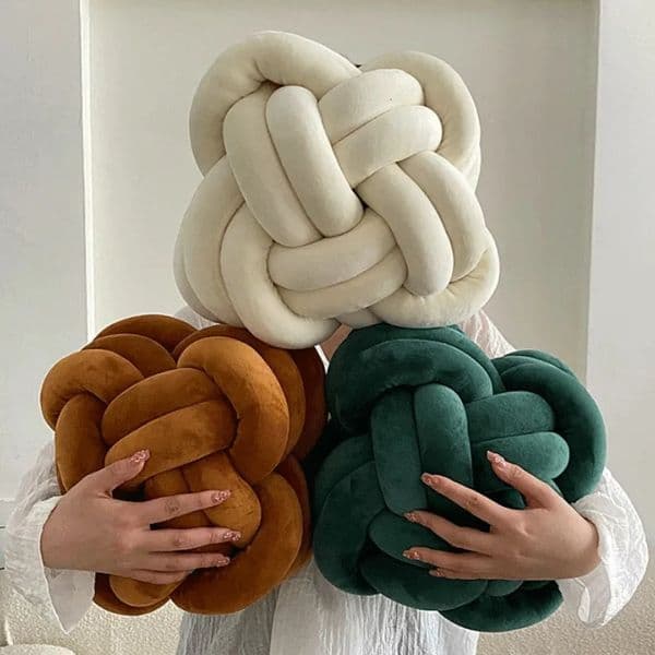 Inyahome Knot Pillow Ball Xmas Green Red Pink Decorative Throw Pillow Floor Cushion with Soft Plush for Couch Decor Household 250715