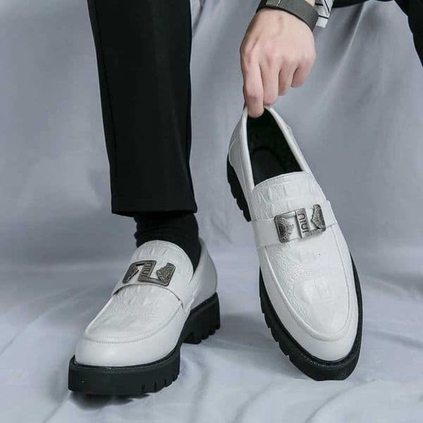White Loafers Mens Party and Business Loafers Thick Soled Men Dress Platform Shoes Comfortable Slip-On Fashion New Casual Shoes W250716