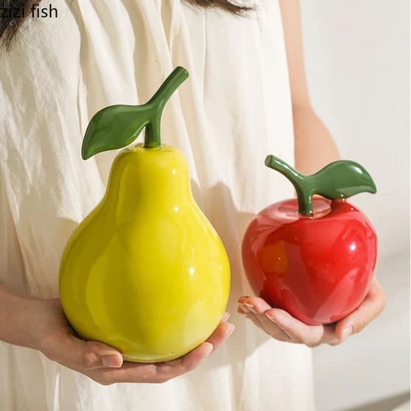 Apple Pear Ornament Ceramic Simulation Fruit Statue Sculpture Artwork Birthday Gift Home Decoration Crafts Miniatures Figurines 250715