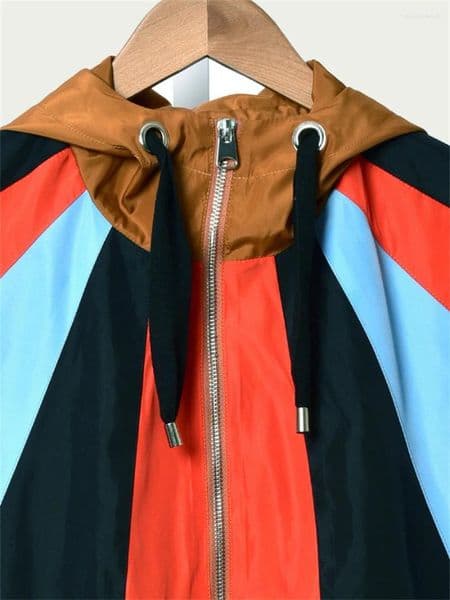 Women's Jackets Clearance Price Casual Versatile Colorful Striped Patchwork Drawstring Hooded Jacket