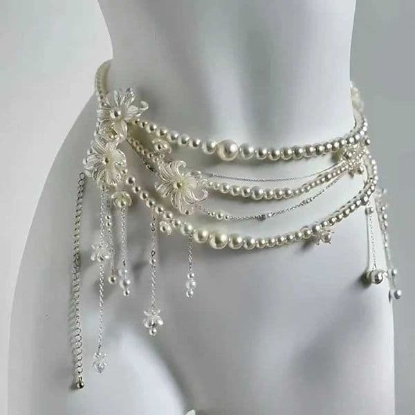 Super Fairy Tassel Flower Pearl Multi-layer Waist Chain Niche High Sense Joker Fashion Temperament Female with Waist Ornaments. Z250716