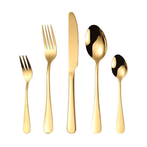 Gold Stainless Flatware Cutlery Spoon Knife Fork Wed Dinnerware Tableware