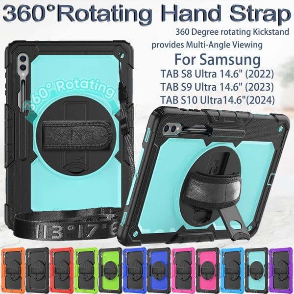 Case for Samsung Galaxy Tab S10 Ultra S9 Ultra S8 Ultra 14.6 inch Rotating Hand Strap Stand Tablet Cover with Pencil Holder + Screen Protector Shoulder Strap