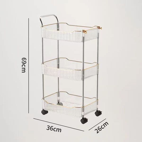 Bedroom Furniture---3-Tier PET Stainless Steel Rolling Cart, Lockable Mobile Multi-Scene Minimalist Storage Rack--17