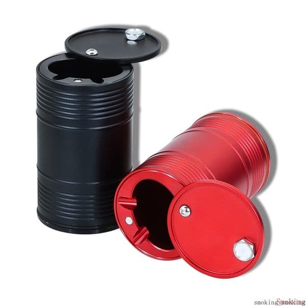 Aluminum Alloy Car Ashtray Garbage Coin Storage Container Oil Barrel Shape Cigar Metal Portable Universal Size Ashtrays Ash Tray Holder Cigarette Round Jar DHL