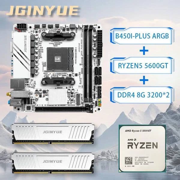 JGINYUE B450 AM4 Mini ITX Motherboard support Ryzen 2000-5000 series DDR4 RAM Desktop PC 5600GT Combo WIFI B450i PLUS ARGB