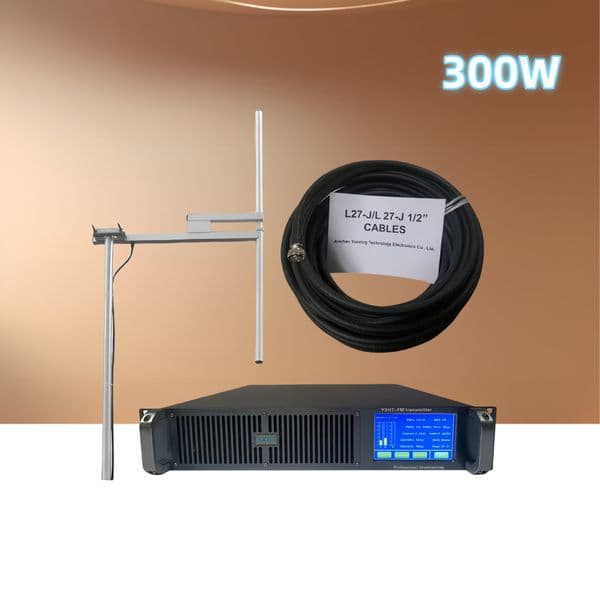 300W FM Transmitter Complete Kit - 1-Bay Antenna + 30M Cable (with Connectors) for Schools, Churches & Radio Stations