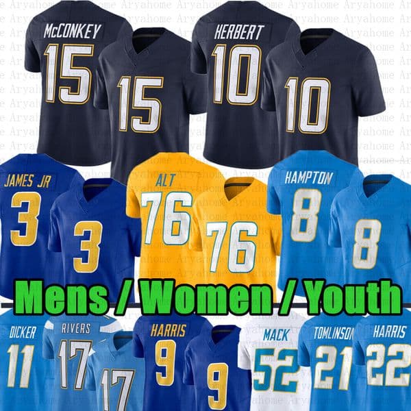 Ladd McConkey 10 Justin Herbert Joe Alt Football Jersey Omarion Hampton Derwin James Khalil k Nee Tre Harris LaDainian Tomlinson Tuli Tuipulotu Cameron Dicker
