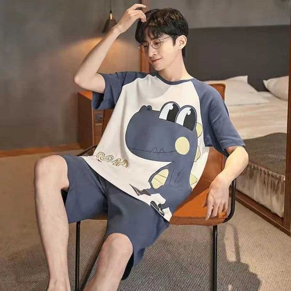 Mens Pajamas Summer Short-Sleeved Shorts Thin Section Suit Teenage Fat Big Yards Loose Version of Casual Pajamas Homewear W250717