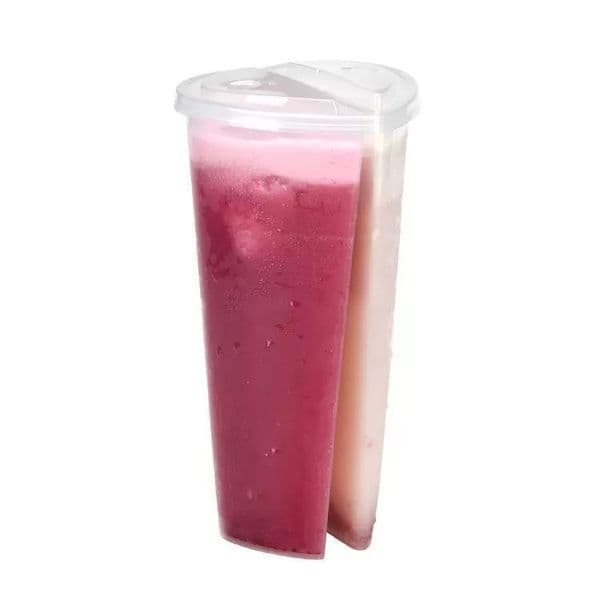 600ML Heart Shaped Double Share Cup Transparent Plastic Disposable Cups with Lids Milk Tea Juice Cups for Lover Couple