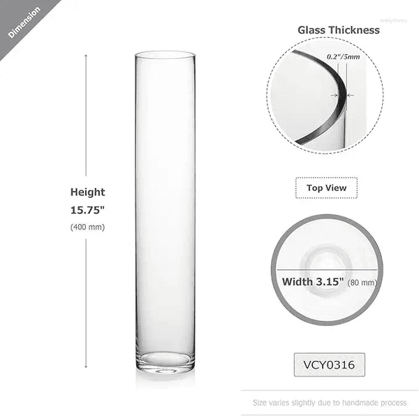 Vases 16-inch Clear Cylinder Glass Vase 3-inch Diameter Weighted Base Floral Bouquet Wedding Decor Candle Holder Home Centerpiece
