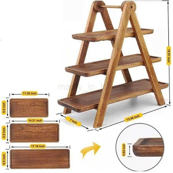 1PC New 3 Tier Serving Tray Wood Tiered Tray Decor Cake Stand Farmhouse Tiered Tray Party Serving Dishes And Platters Trays M250718