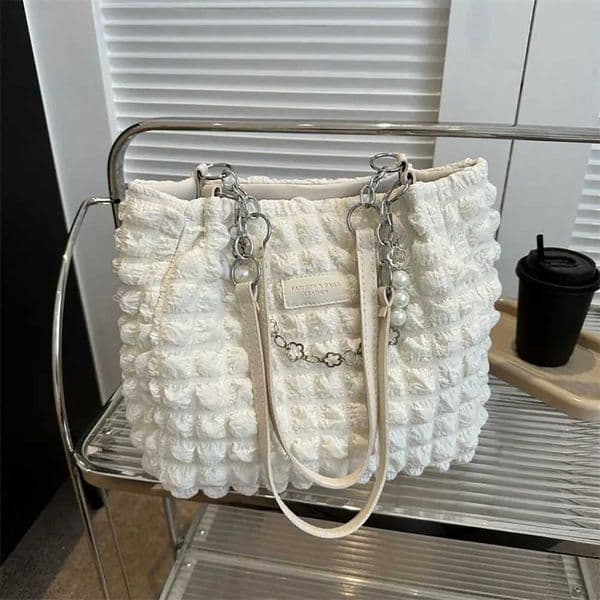 Large Capacity Ladies Tote Bag Fi Plaid Womens Beaded Chain Shoulder Bags Soft Fabric Commuter Female Handbags Purse XJ250718
