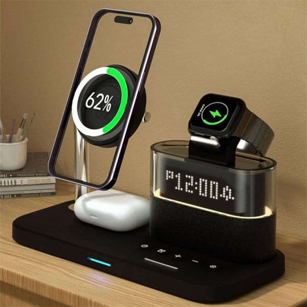 Qi2 Certified 3 In 1 Wireless Charger Station 15W RGB Alarm Clock Magnetic Charging For Apple Watch 10 9 8 Iphone 16 15 14 13 12