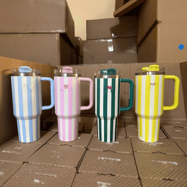 Water Bottles 40oz Striped Cup Handle Car Mug With Cold Insulated Cartoon Kulo Cups Straws Tattoo L260513