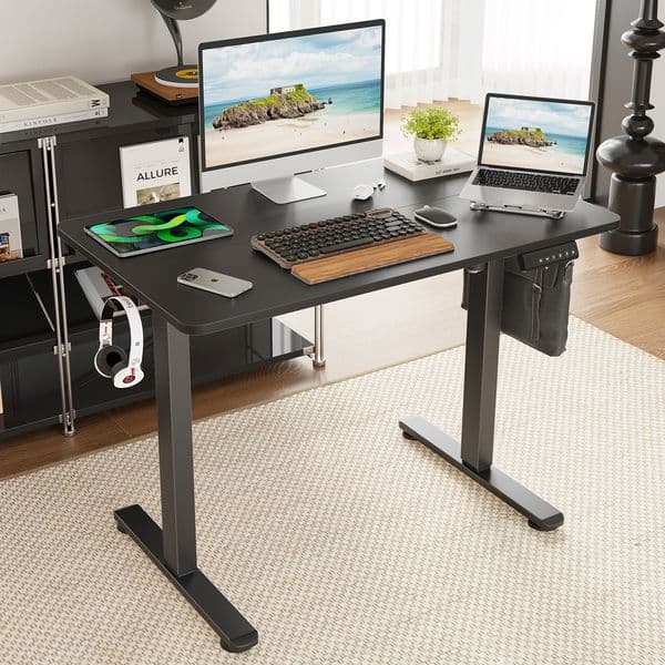 Black Electric Standing Desk Adjustable Height Sit Stand Home Office Desk with Splice Board Easy Assembly